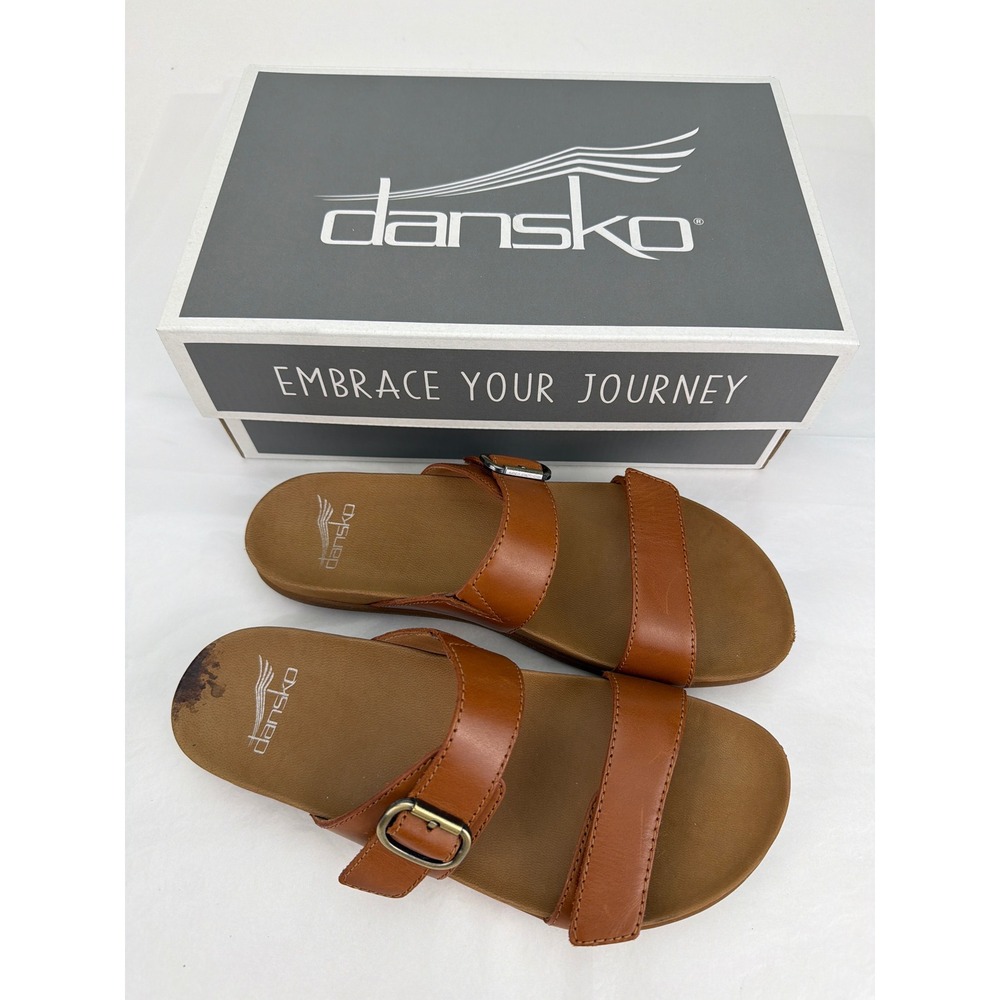 NEW Dansko Justine Calf Slide Sandals Womens 37 Brown Leather Comfort Boho